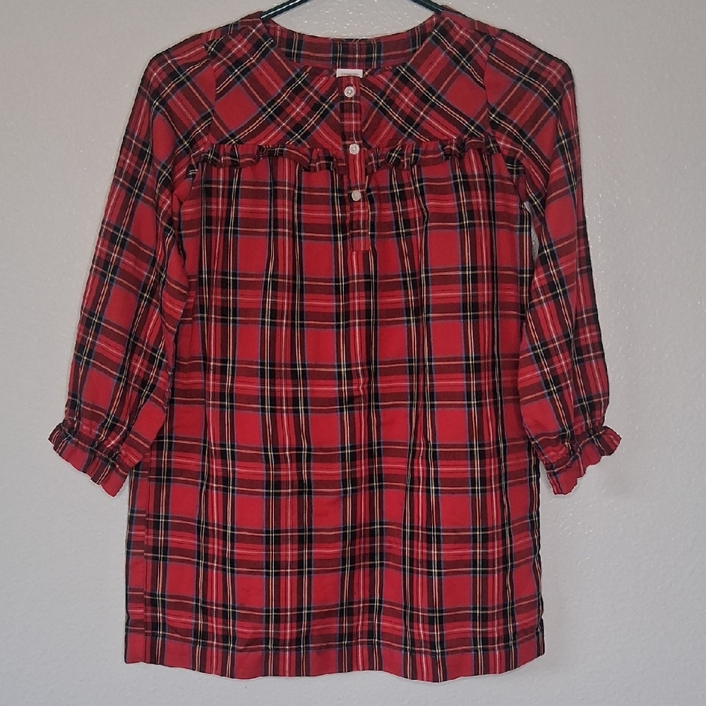 Girl's Crewcuts by J. Crew Red Plaid Ruffle Christmas Holiday Blouse Sz M (8-9)